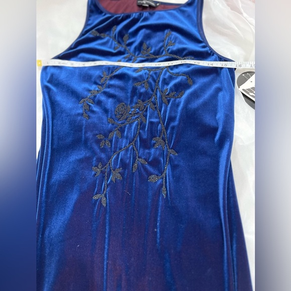 NWT My Michelle Y2K Blue Velvet Burnout Floral Beaded Sleeveless Maxi Dress M - Picture 8 of 13